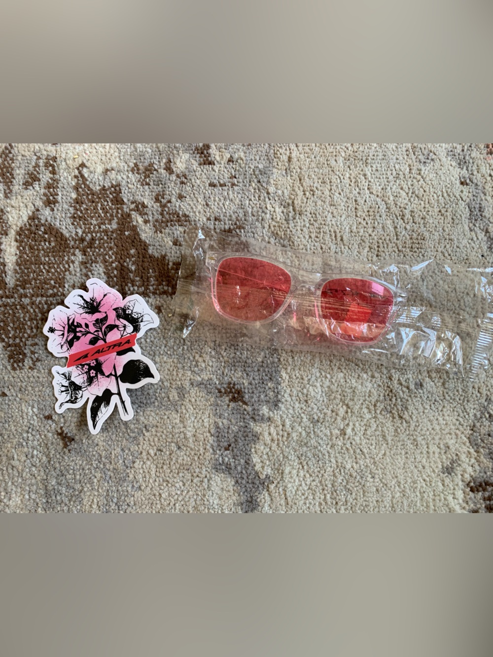 Altra Branded Clear Frame Sunglasses with Pink Lenses (and branded sticker)